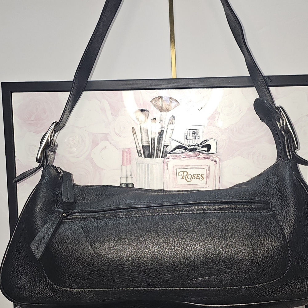 Giani Bernini Black Leather Hobo Shoulder Bag Handbag Zip Pocket Purse‎ EUC